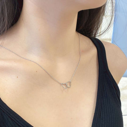 [Perla Lux]Sterling Silver Love Double Ring Necklace