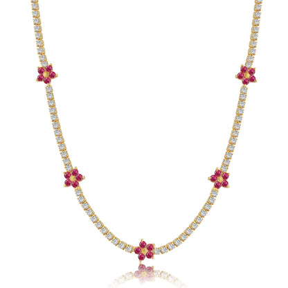 [Perla Lux]Luxurious Colorful Flower Tennis Necklace