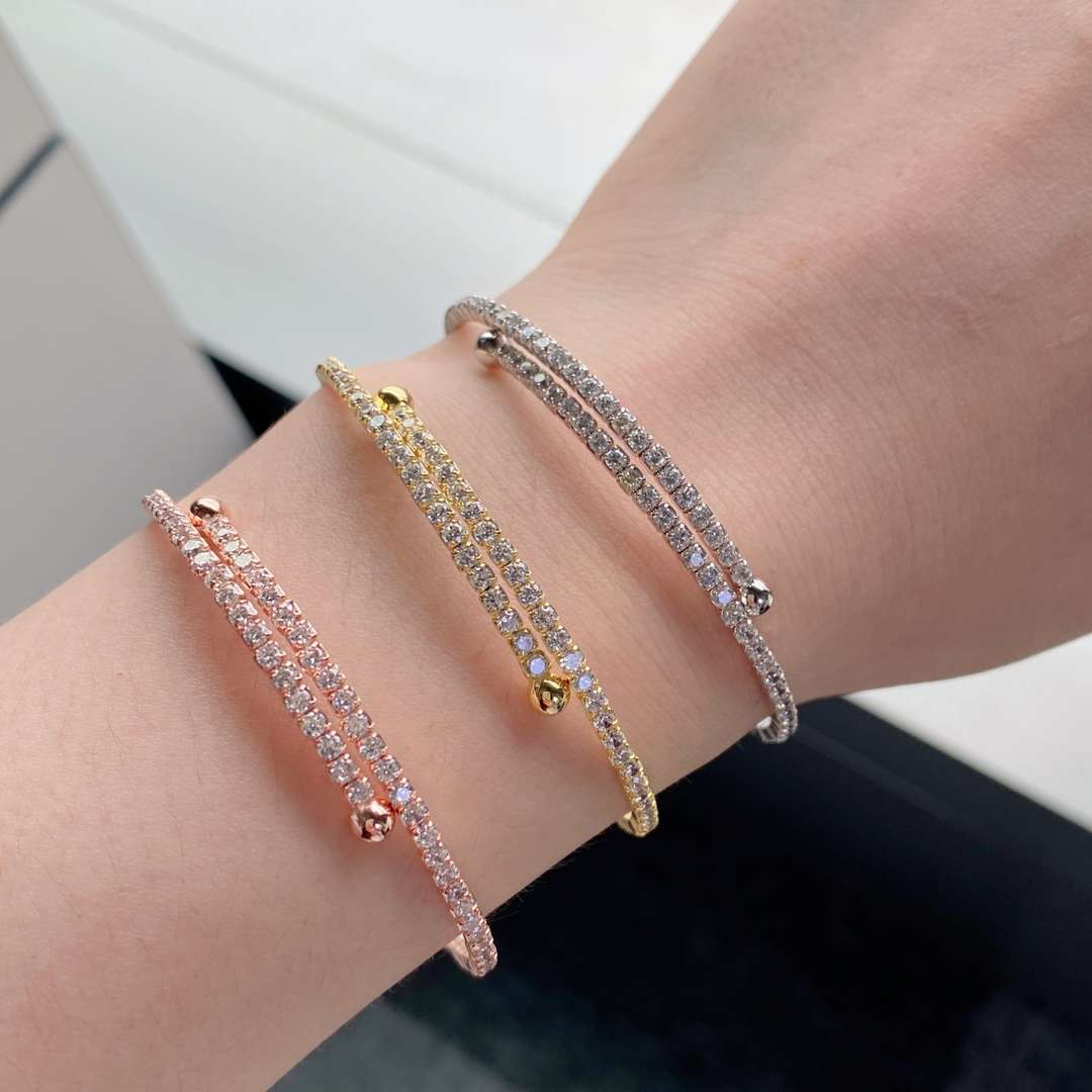 [Perla Lux]Row of Diamonds Round Fashion Bracelet
