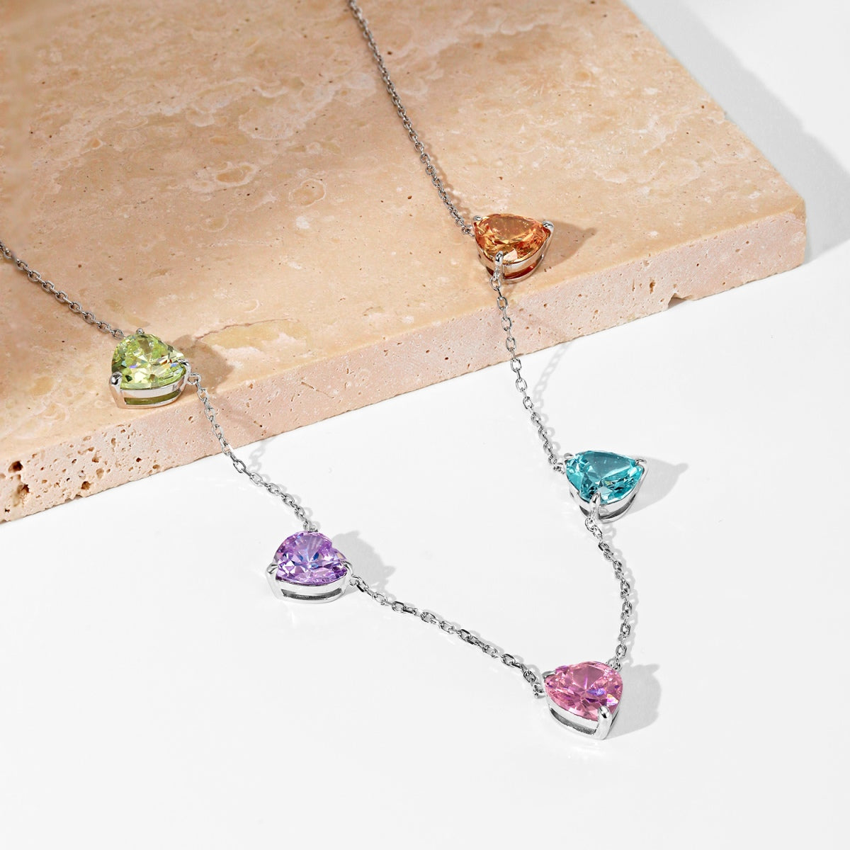 [Perla Lux]Sparkling Colorful Heart Cut Necklace