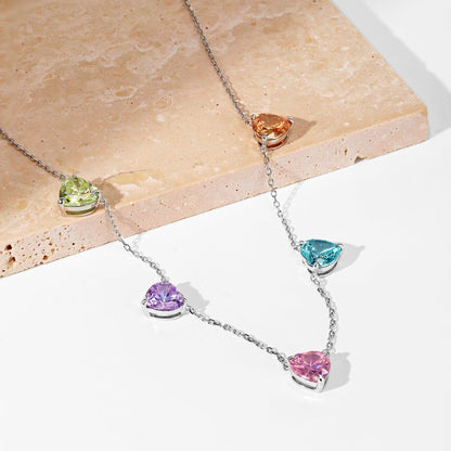 [Perla Lux]Sparkling Colorful Heart Cut Necklace