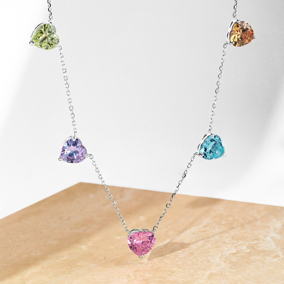 [Perla Lux]Sparkling Colorful Heart Cut Necklace