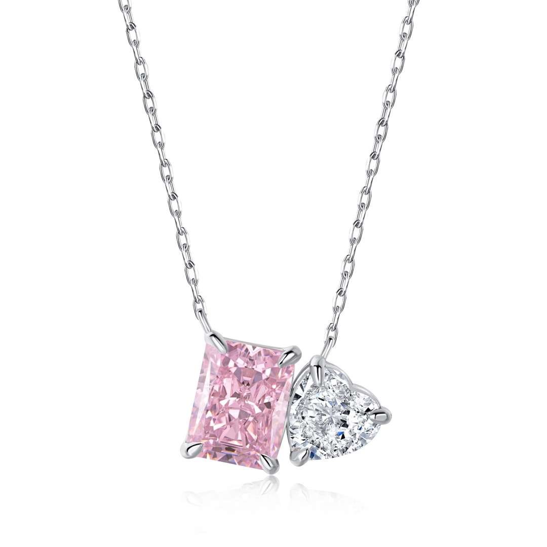 [Perla Lux]Dazzling Square & Heart Shape Necklace