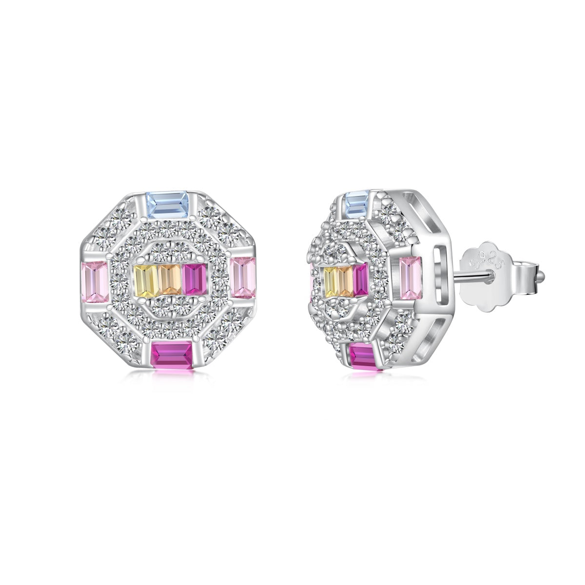 [Perla Lux]Ornate Colorful Octagon Shape Daily Earrings