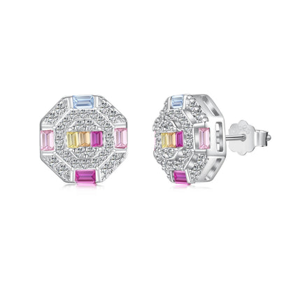 [Perla Lux]Ornate Colorful Octagon Shape Daily Earrings