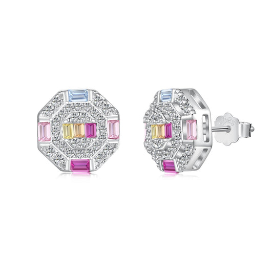 [Perla Lux]Ornate Colorful Octagon Shape Daily Earrings