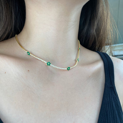 [Perla Lux]Luxurious Colorful Flower Tennis Necklace