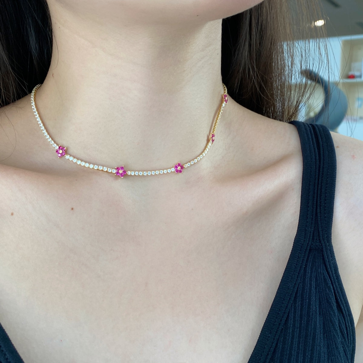 [Perla Lux]Luxurious Colorful Flower Tennis Necklace
