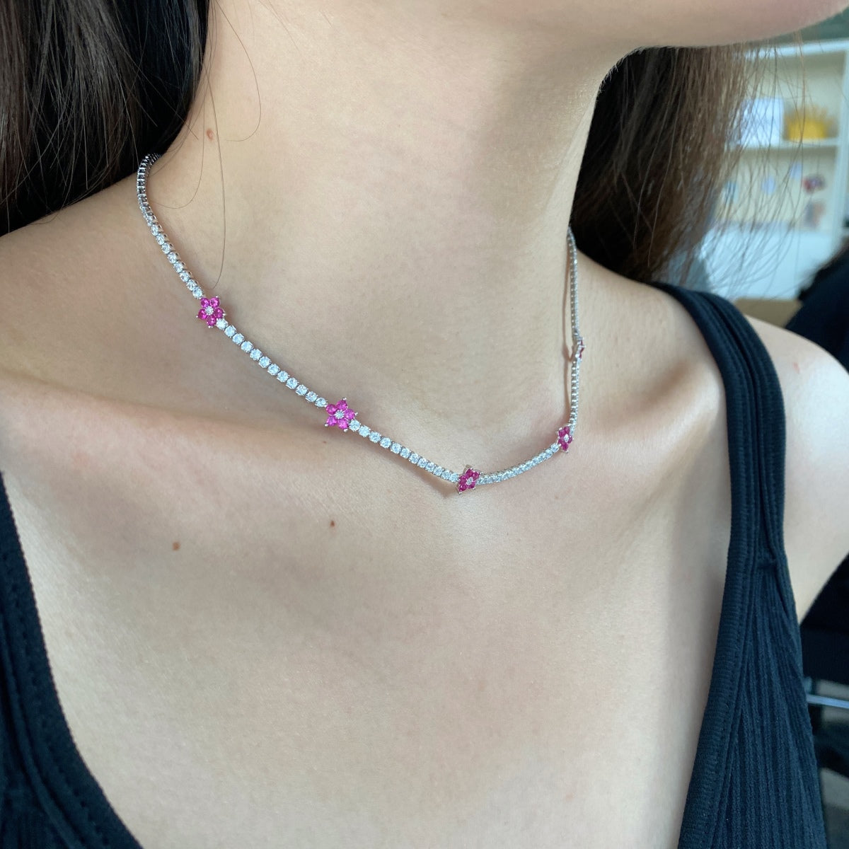 [Perla Lux]Luxurious Colorful Flower Tennis Necklace