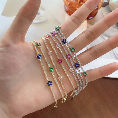 [Perla Lux]Sparkling Flower Shape Tennis Bracelet