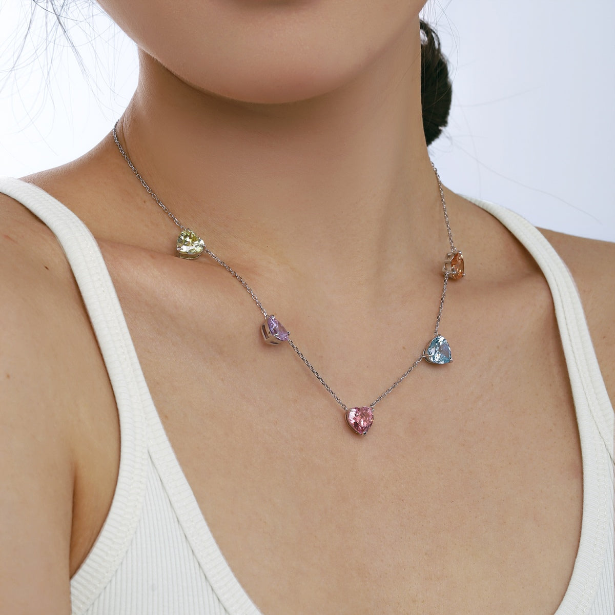 [Perla Lux]Sparkling Colorful Heart Cut Necklace