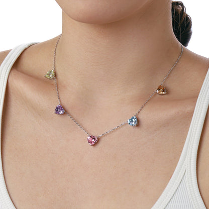 [Perla Lux]Sparkling Colorful Heart Cut Necklace