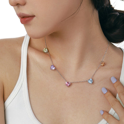 [Perla Lux]Sparkling Colorful Heart Cut Necklace