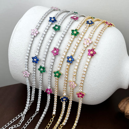 [Perla Lux]Sparkling Flower Shape Tennis Bracelet