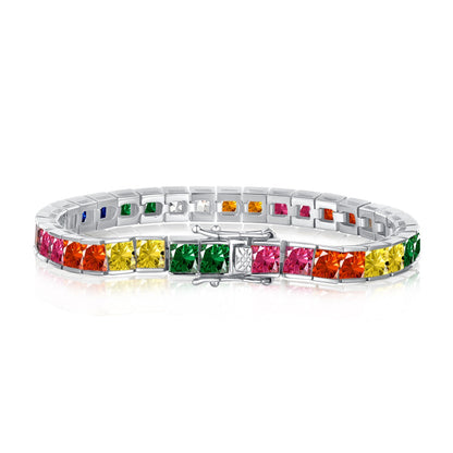 [Perla Lux]Radiant Colorful Princess Cut Tennis Bracelet