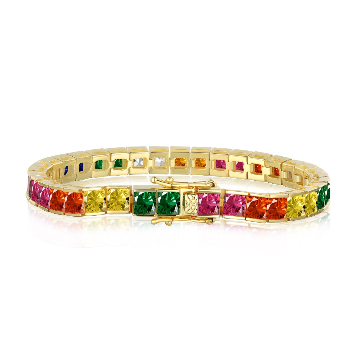 [Perla Lux]Radiant Colorful Princess Cut Tennis Bracelet