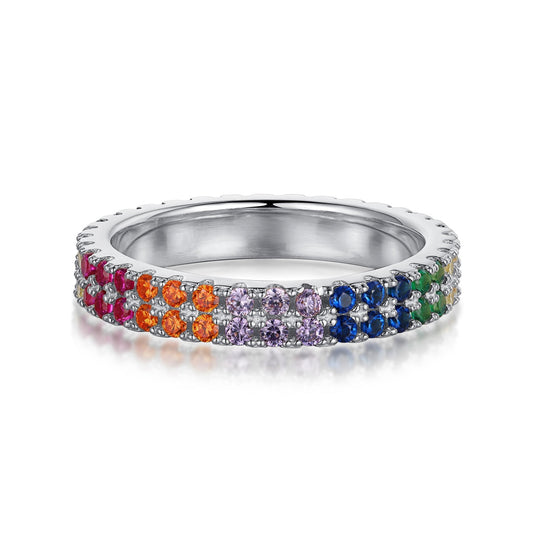 [Perla Lux]Unique Colorful Round Cut Tennis Ring