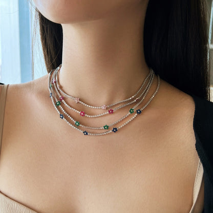 [Perla Lux]Luxurious Colorful Flower Tennis Necklace