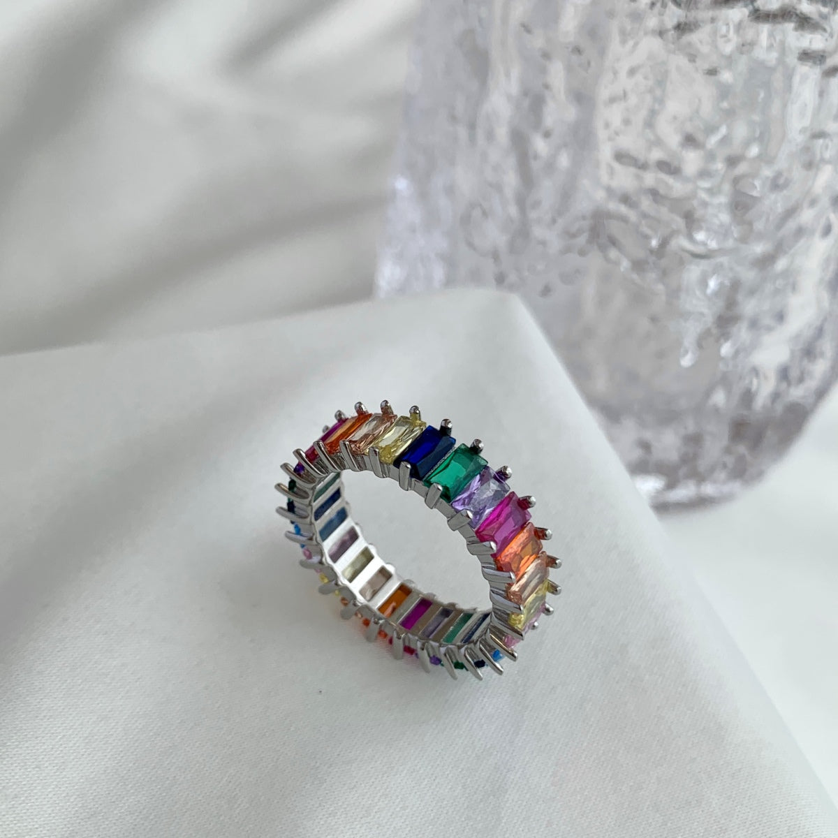 [Perla Lux]Unique Colorful Radiant Cut RIng