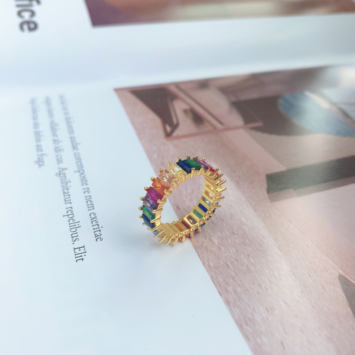 [Perla Lux]Unique Colorful Radiant Cut RIng