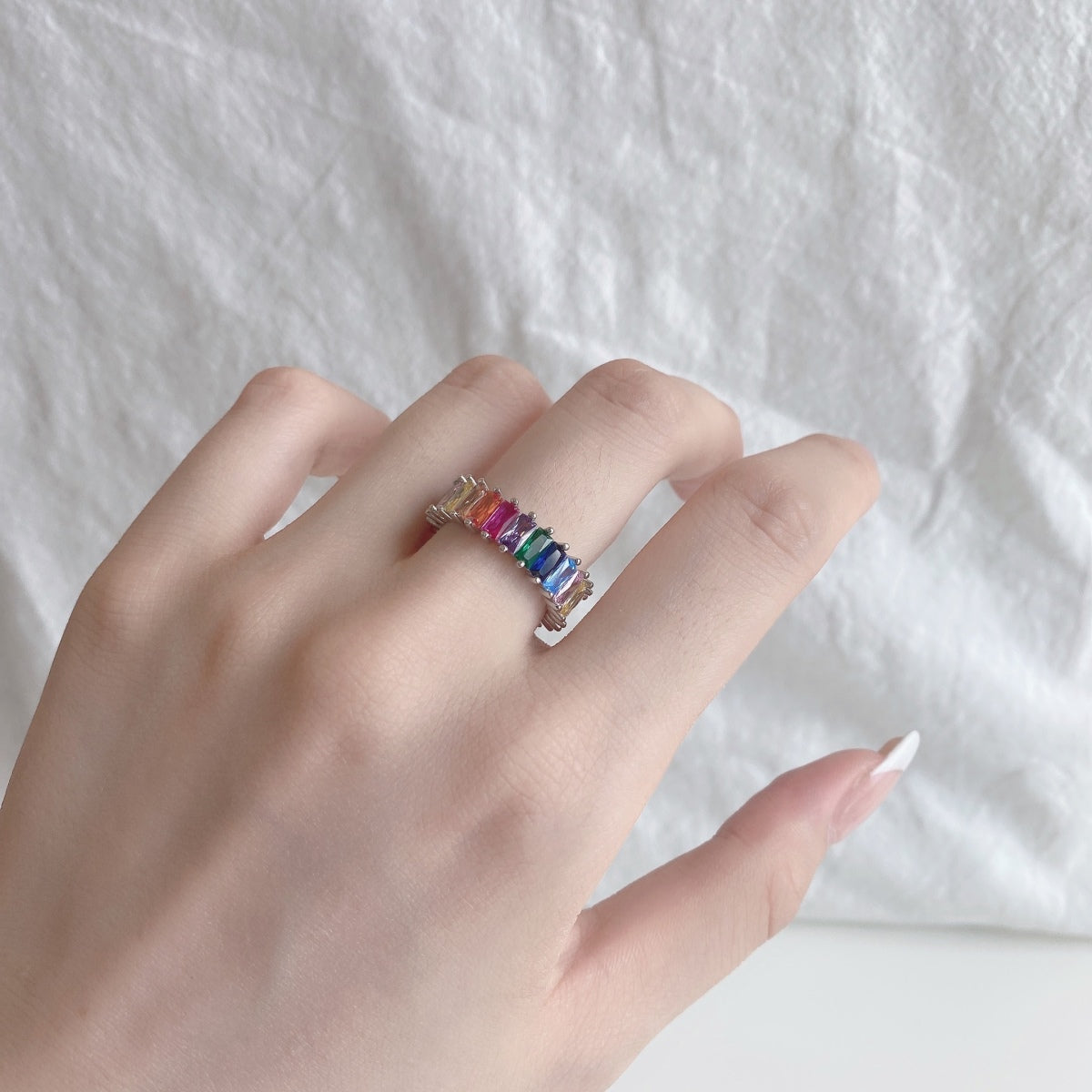 [Perla Lux]Unique Colorful Radiant Cut RIng