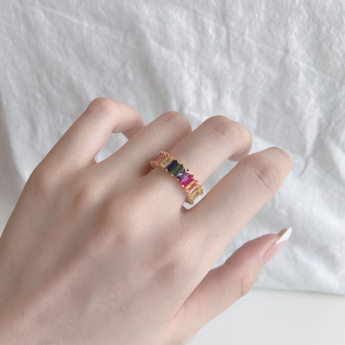 [Perla Lux]Unique Colorful Radiant Cut RIng