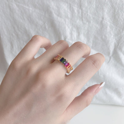 [Perla Lux]Unique Colorful Radiant Cut RIng