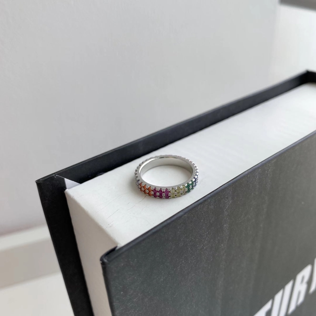 [Perla Lux]Unique Colorful Round Cut Tennis Ring