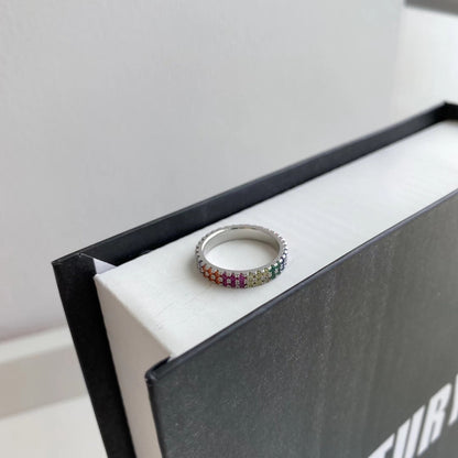 [Perla Lux]Unique Colorful Round Cut Tennis Ring
