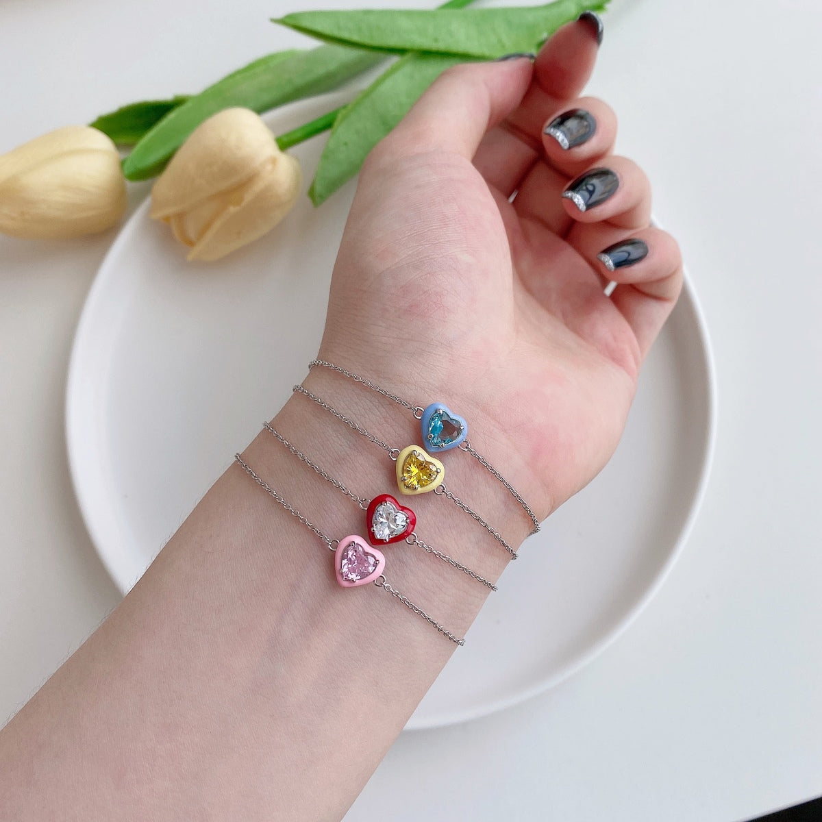 [Perla Lux]Sparkling Romantic Heart Shape Lover Bracelet
