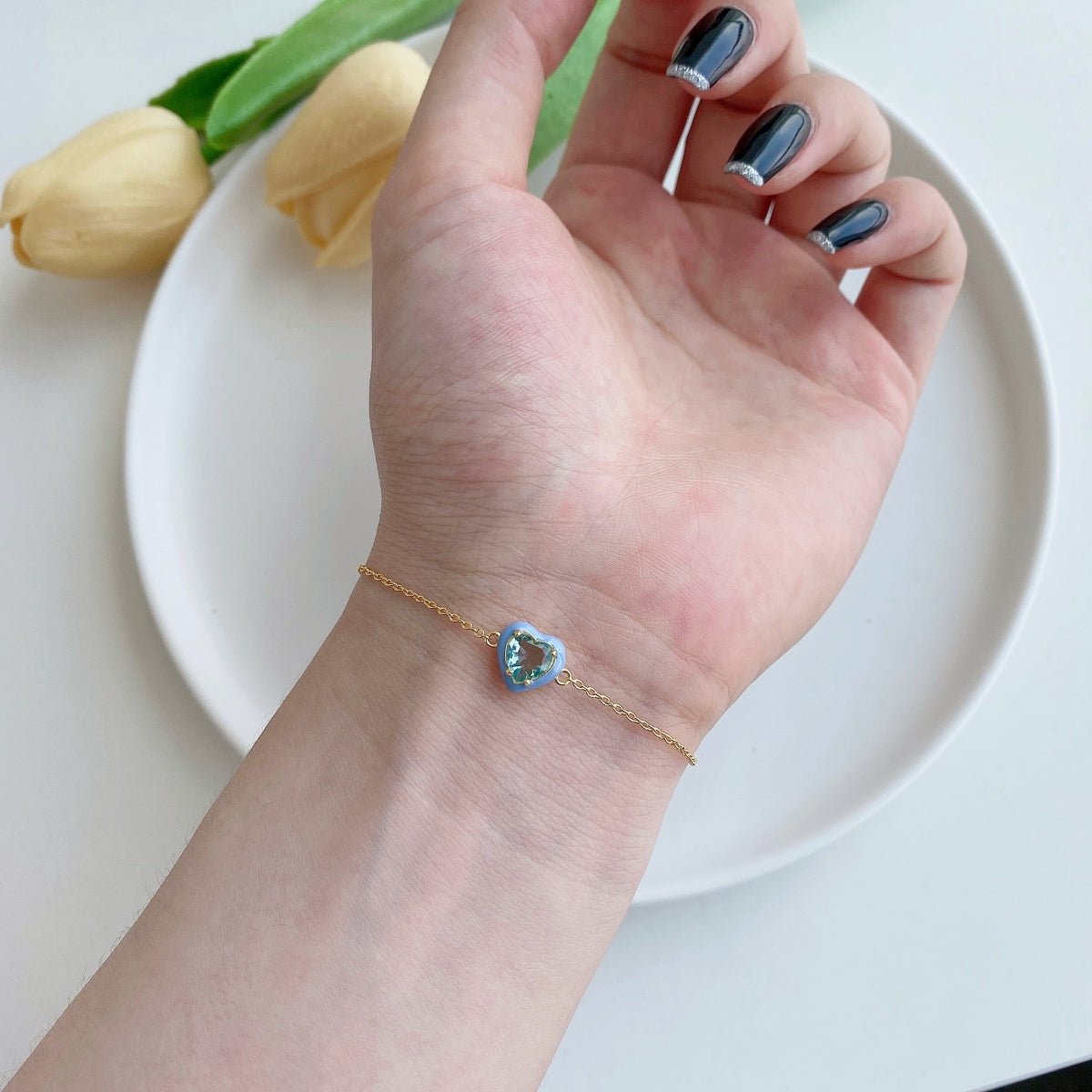 [Perla Lux]Sparkling Romantic Heart Shape Lover Bracelet