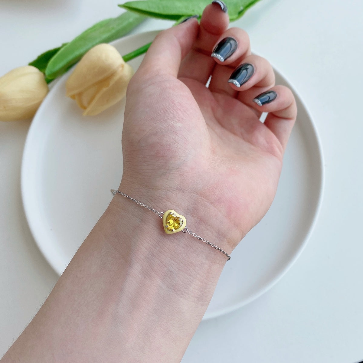 [Perla Lux]Sparkling Romantic Heart Shape Lover Bracelet