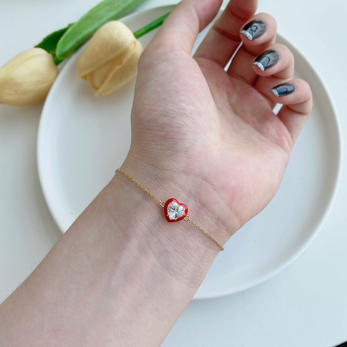 [Perla Lux]Sparkling Romantic Heart Shape Lover Bracelet