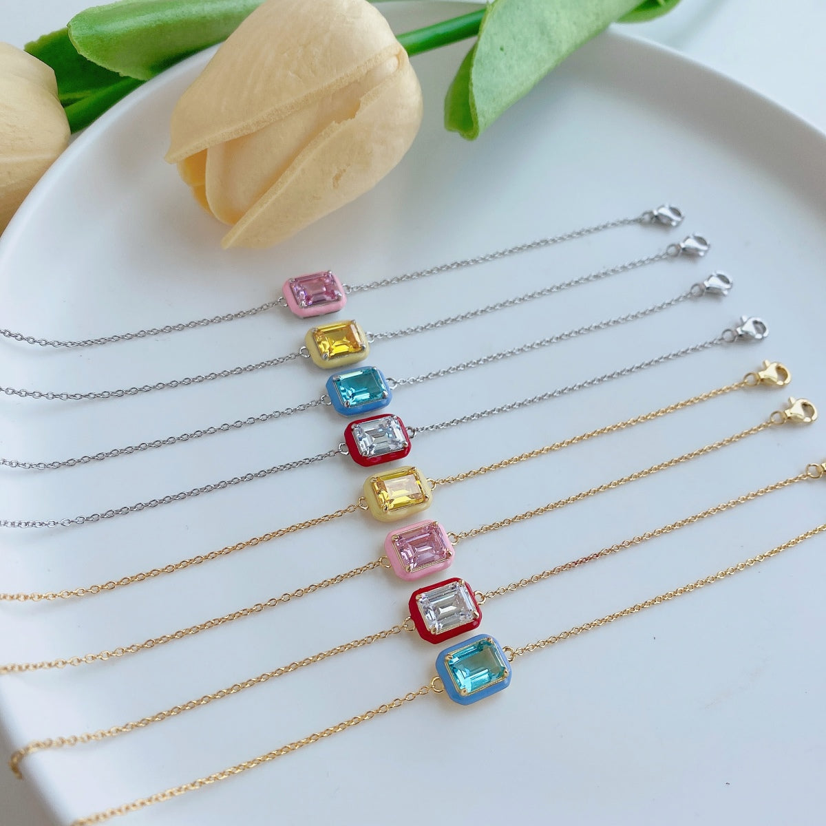 [Perla Lux]2.0 Carat Sparkling Colorful Emerald Cut Daily Bracelet