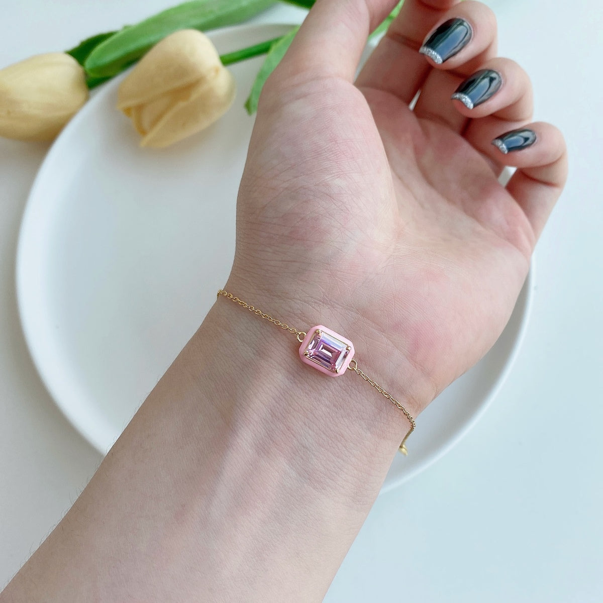 [Perla Lux]2.0 Carat Sparkling Colorful Emerald Cut Daily Bracelet