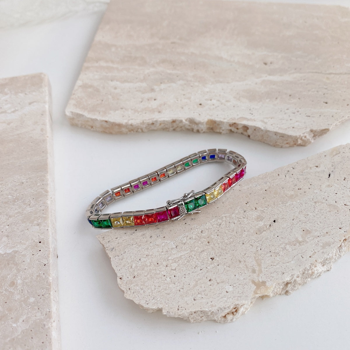 [Perla Lux]Radiant Colorful Princess Cut Tennis Bracelet