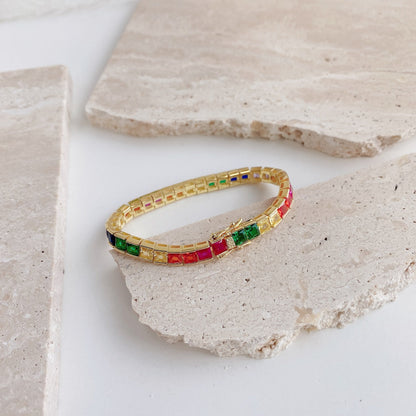 [Perla Lux]Radiant Colorful Princess Cut Tennis Bracelet