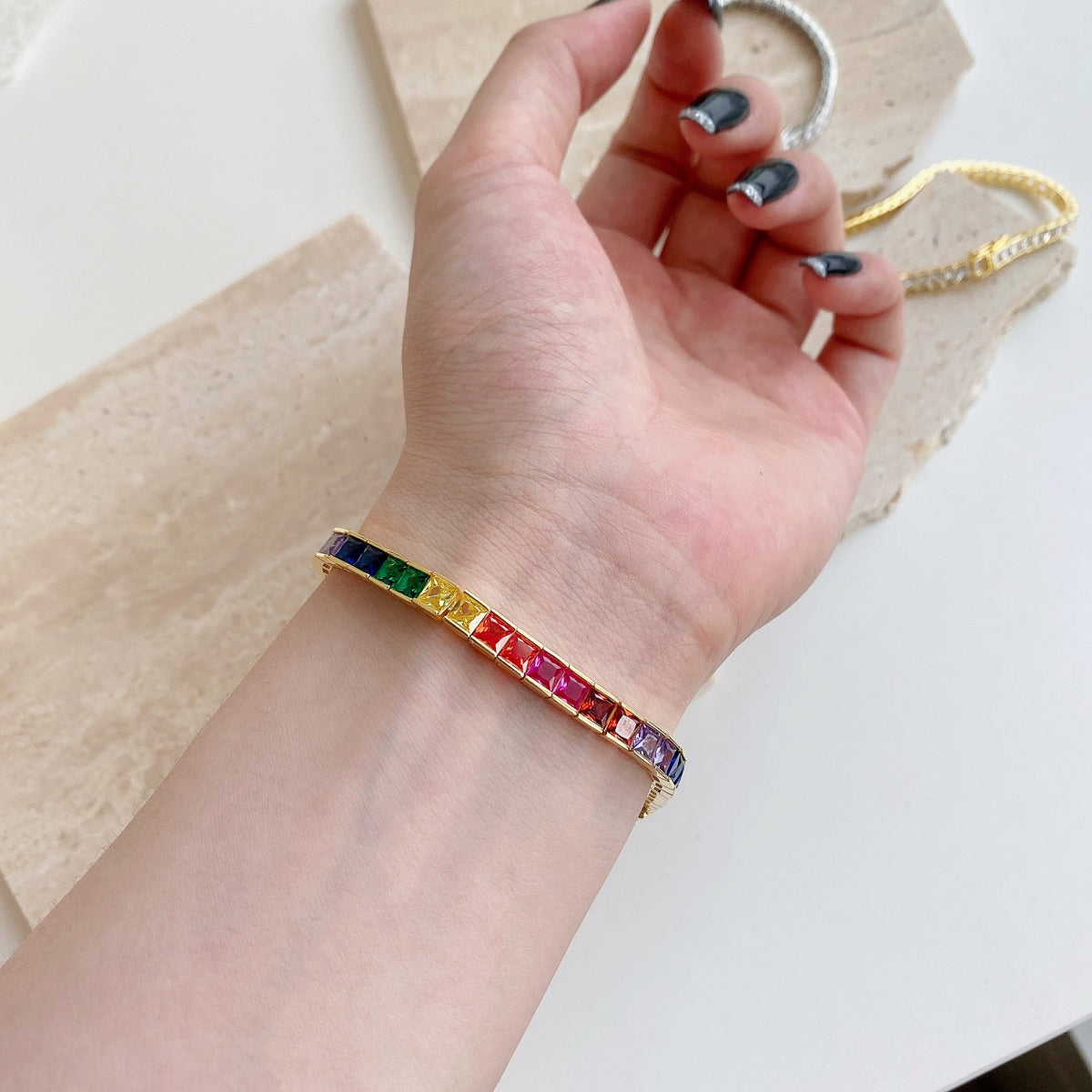 [Perla Lux]Radiant Colorful Princess Cut Tennis Bracelet
