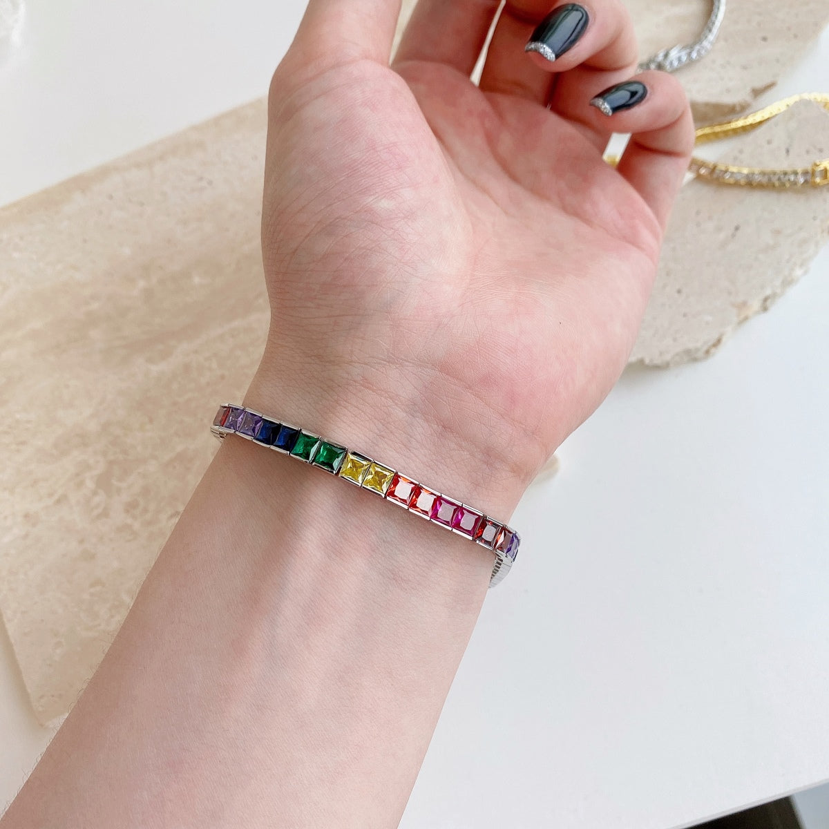 [Perla Lux]Radiant Colorful Princess Cut Tennis Bracelet