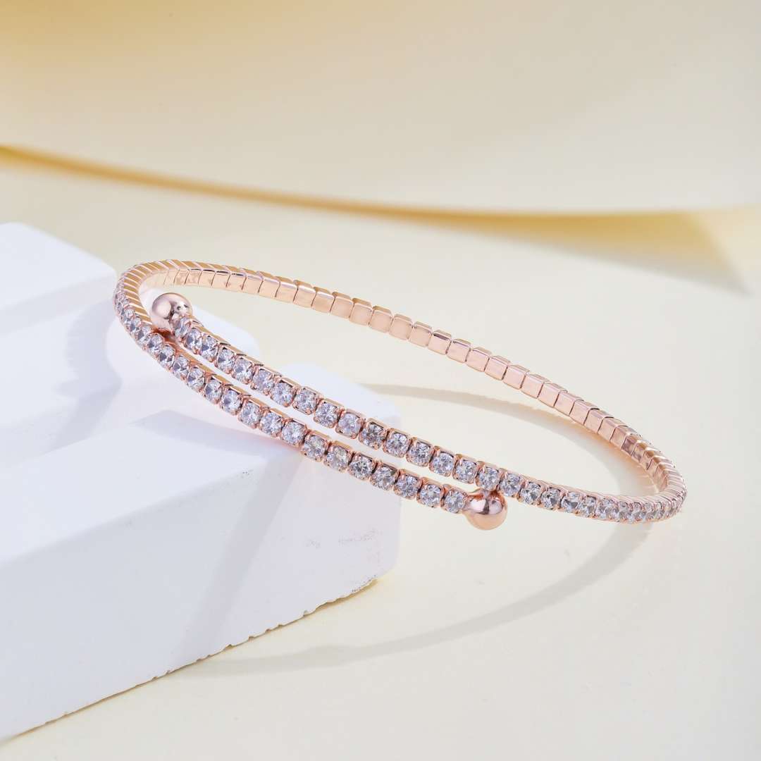 [Perla Lux]Row of Diamonds Round Fashion Bracelet
