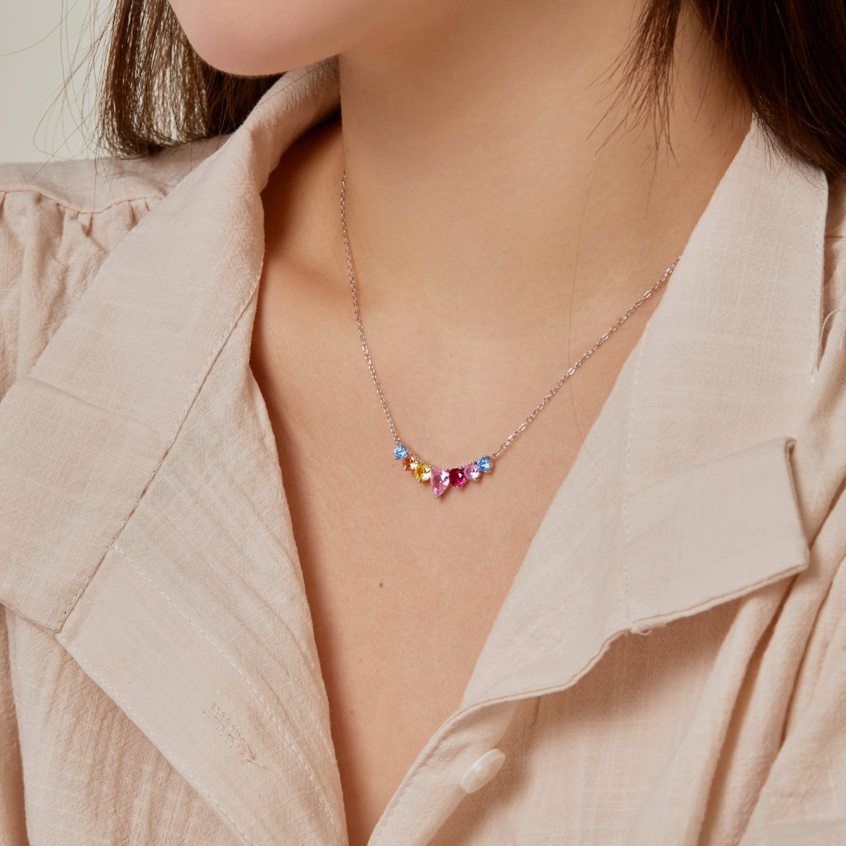 [Perla Lux]Dainty Colorful Heart Necklace