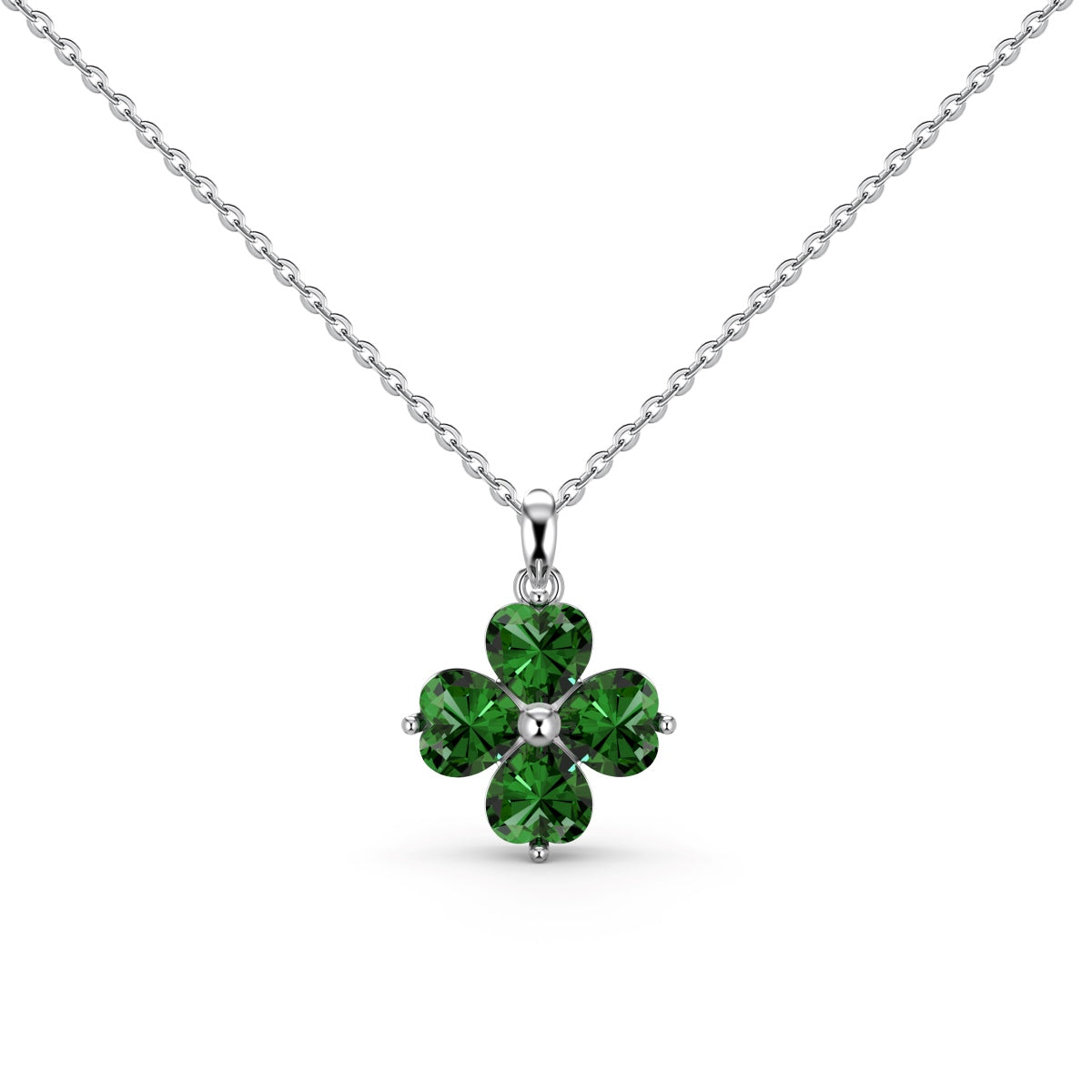 [Perla Lux]Heart-Shaped Four-Leaf Clover Bead Necklace