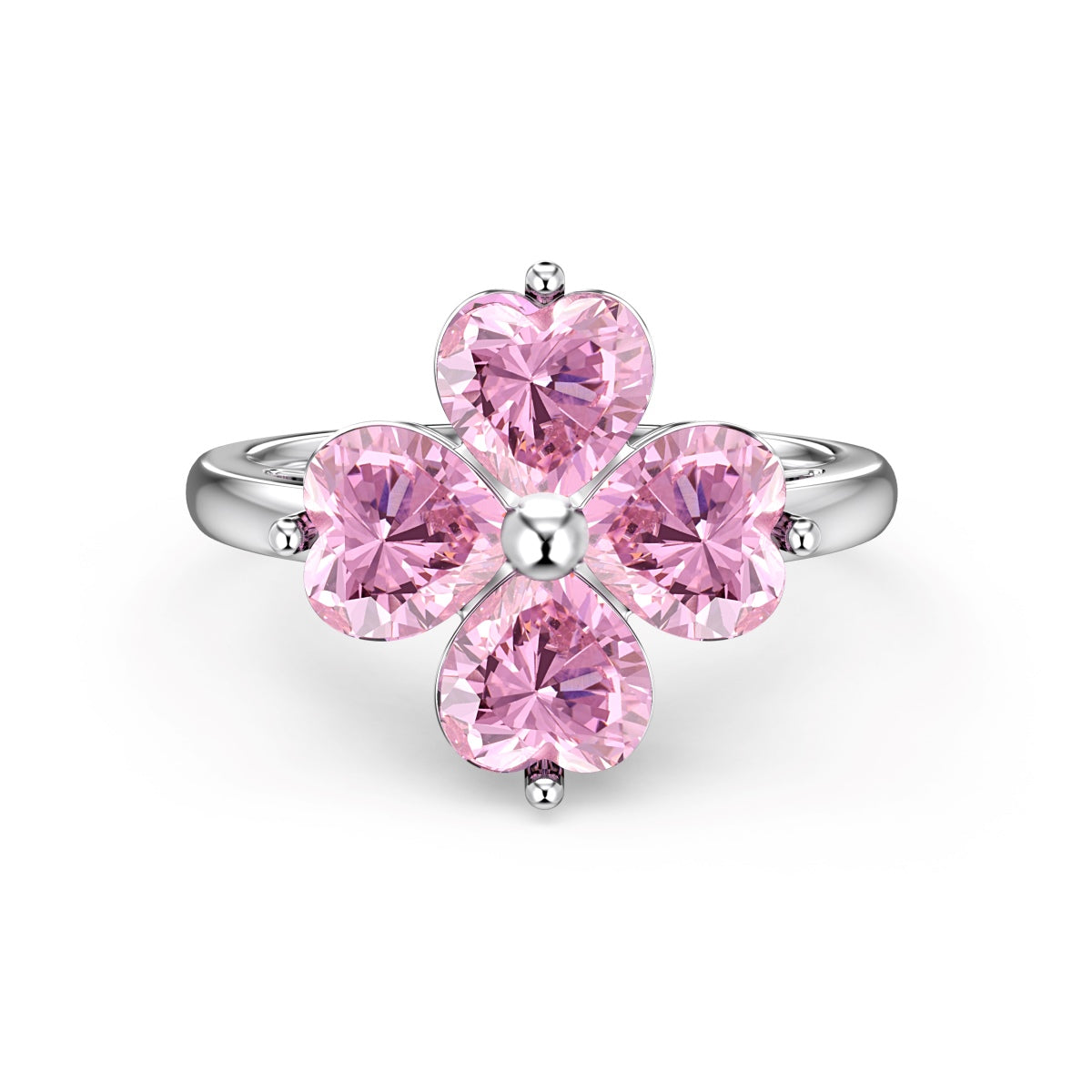 [Perla Lux]Heart-shaped Four-Leaf Clover Ball Ring