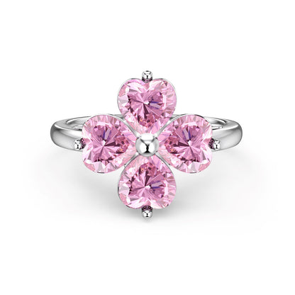 [Perla Lux]Heart-shaped Four-Leaf Clover Ball Ring