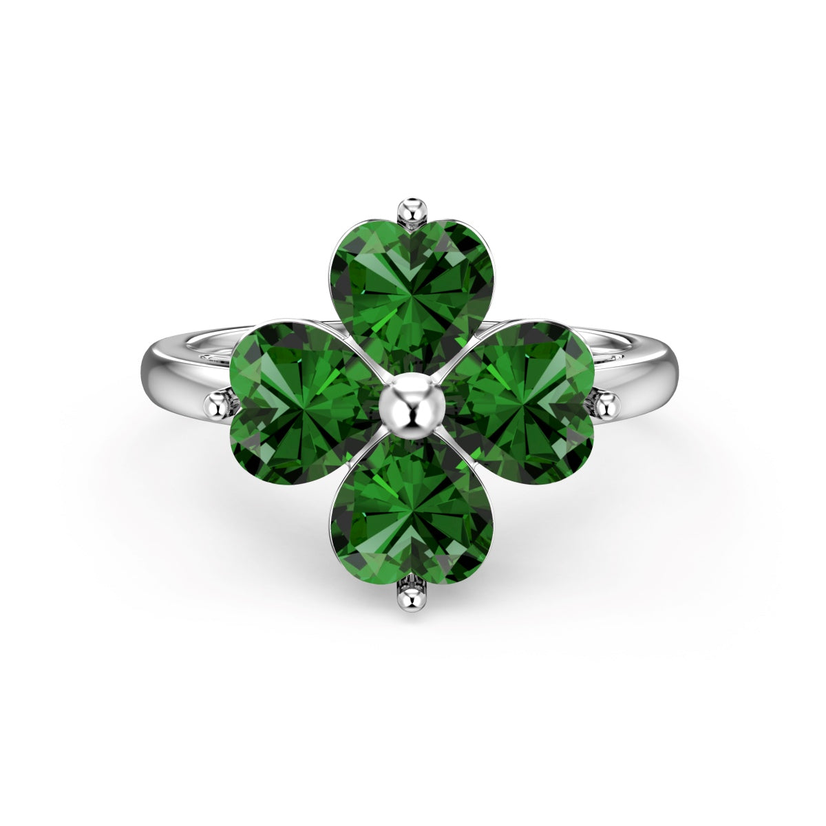 [Perla Lux]Heart-shaped Four-Leaf Clover Ball Ring