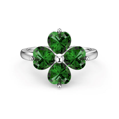 [Perla Lux]Heart-shaped Four-Leaf Clover Ball Ring