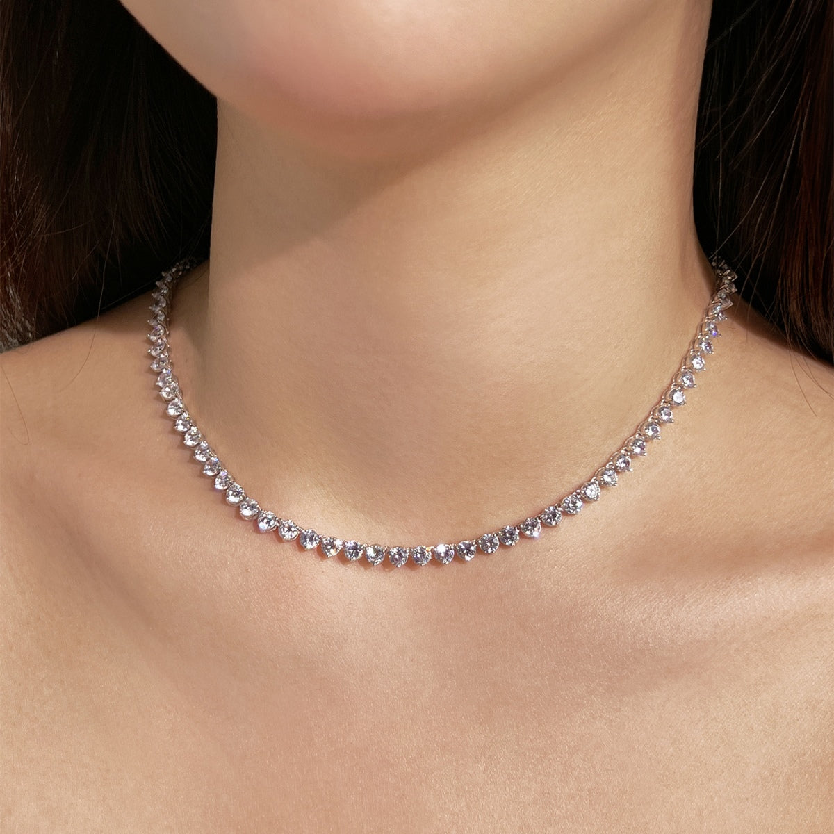 [Perla Lux]Ornate Heart Cut Tennis Necklace