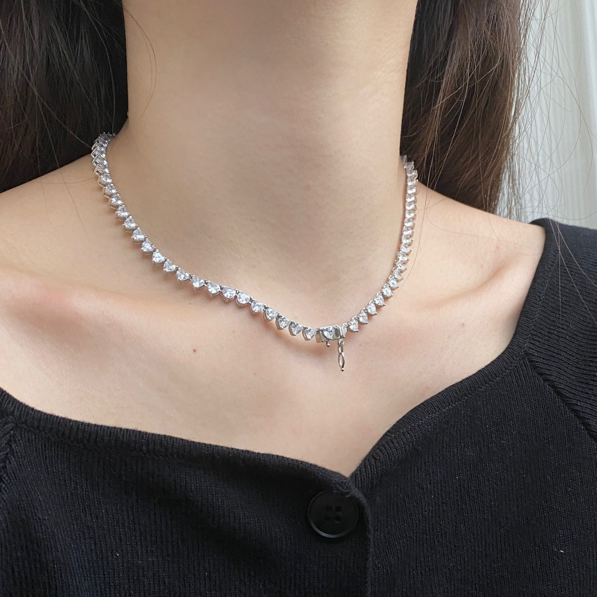 [Perla Lux]Ornate Heart Cut Tennis Necklace