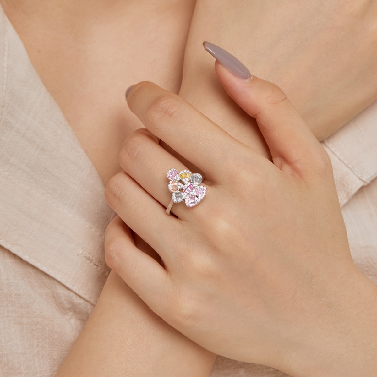[Perla Lux]Sparkling Colorful Water Drop Shape Daily Ring