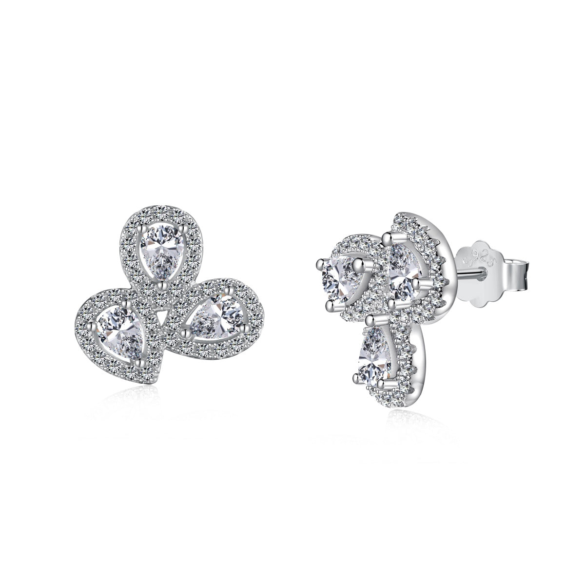[Perla Lux]Ornate Flower Shape Pear Cut Lover Earrings
